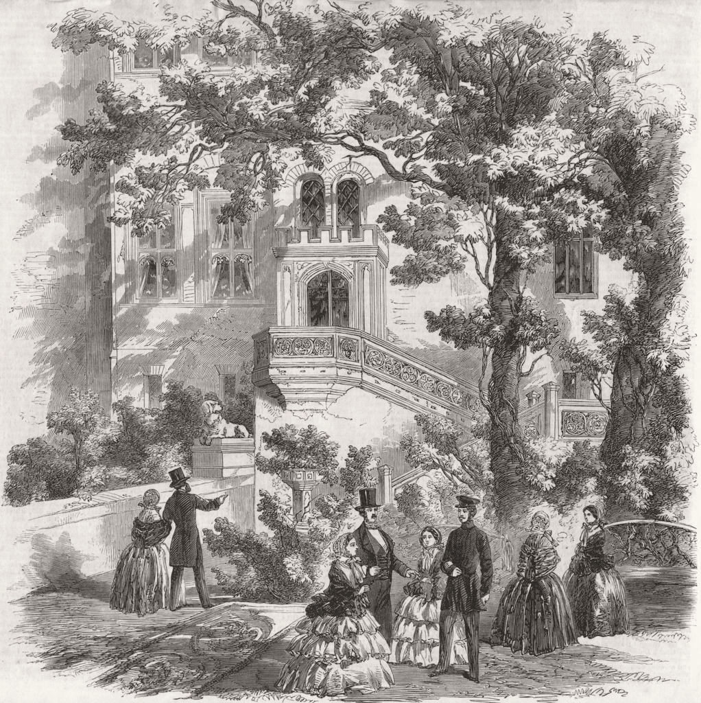 GERMANY. Babelsberg Castle, from garden 1858 old antique vintage print picture