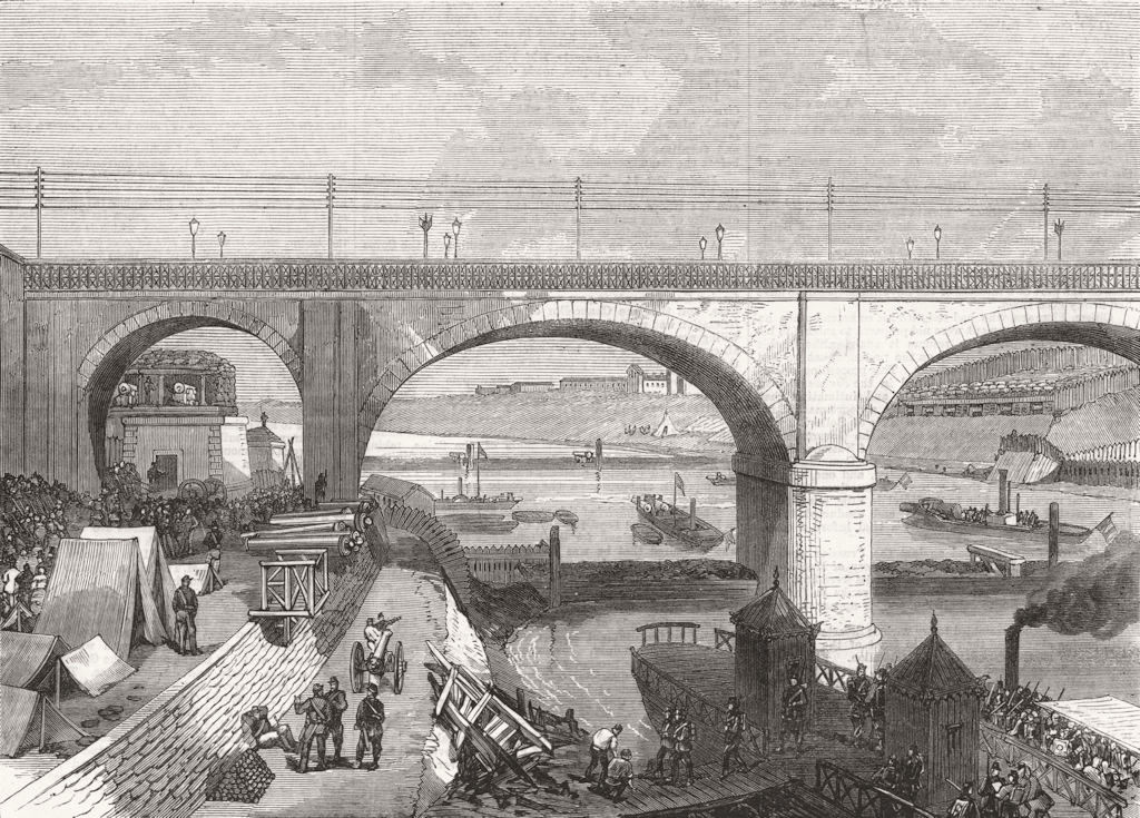 FRANCE. War. Defence of Paris-Pont Napoleon, Bercy 1870 old antique print