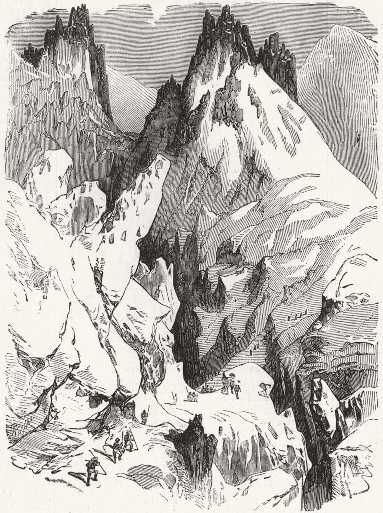 FRANCE. Glacier Des Bossons, foot of grands mulets 1860 old antique print