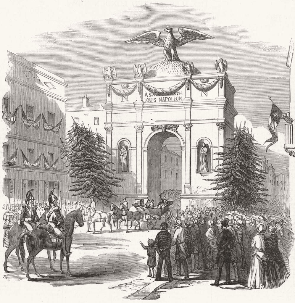 FRANCE. President, Triumphal Arch, St Etienne 1852 old antique print picture