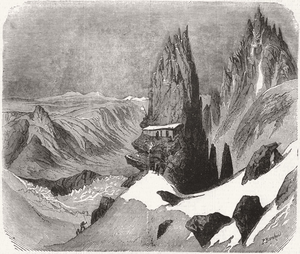 FRANCE. Hut & rocks of Grands Mulets 1860 old antique vintage print picture
