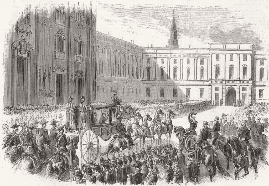 ITALY. Parade, Palazzo reale, Milan 1860 old antique vintage print picture