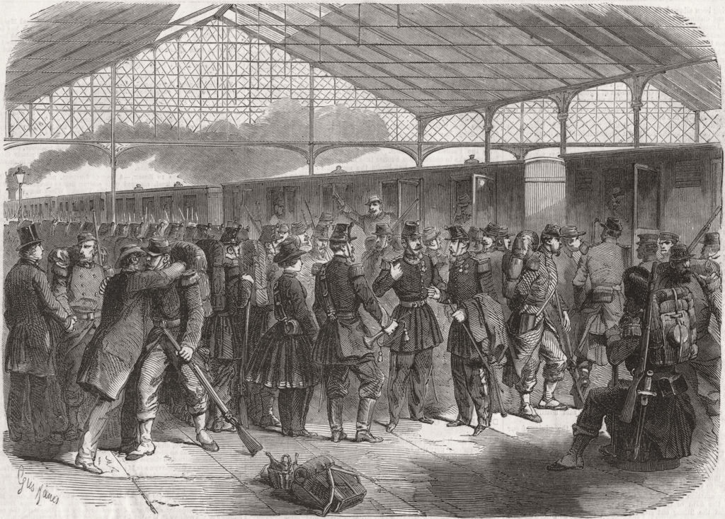 FRANCE. Lyon Station-troops, Paris for Italian Army 1859 old antique print