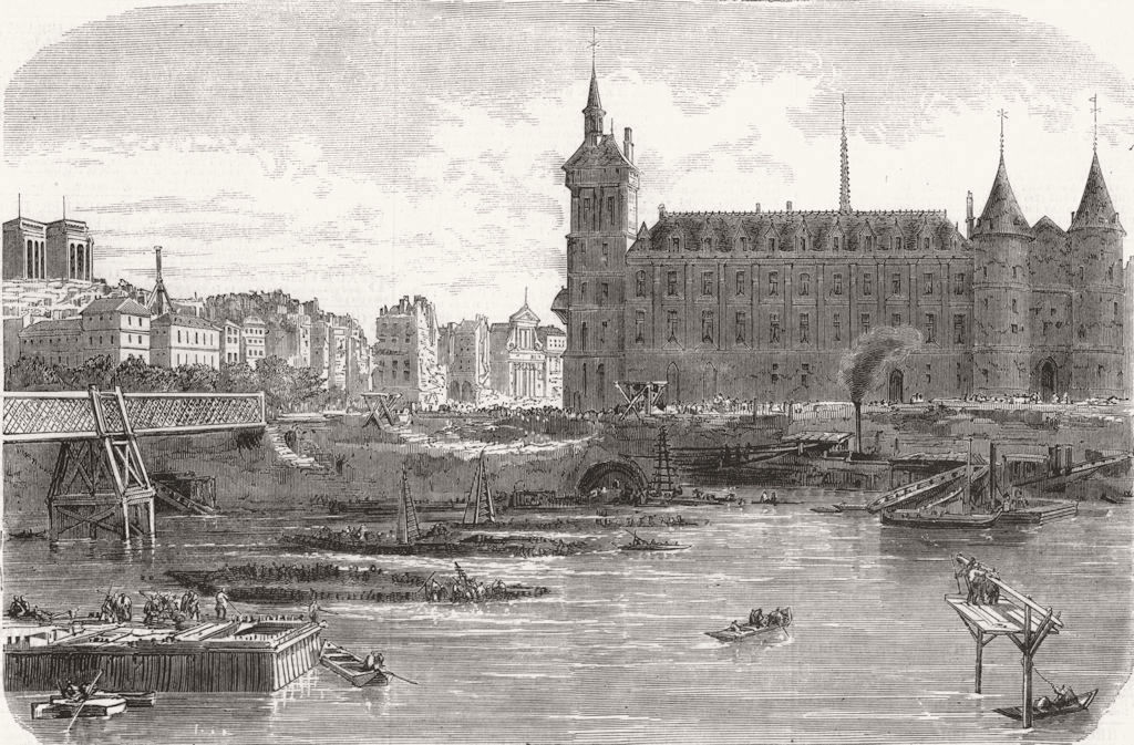 Associate Product PARIS. Pont Au Change removal, Blvd De Sevastopol 1859 old antique print