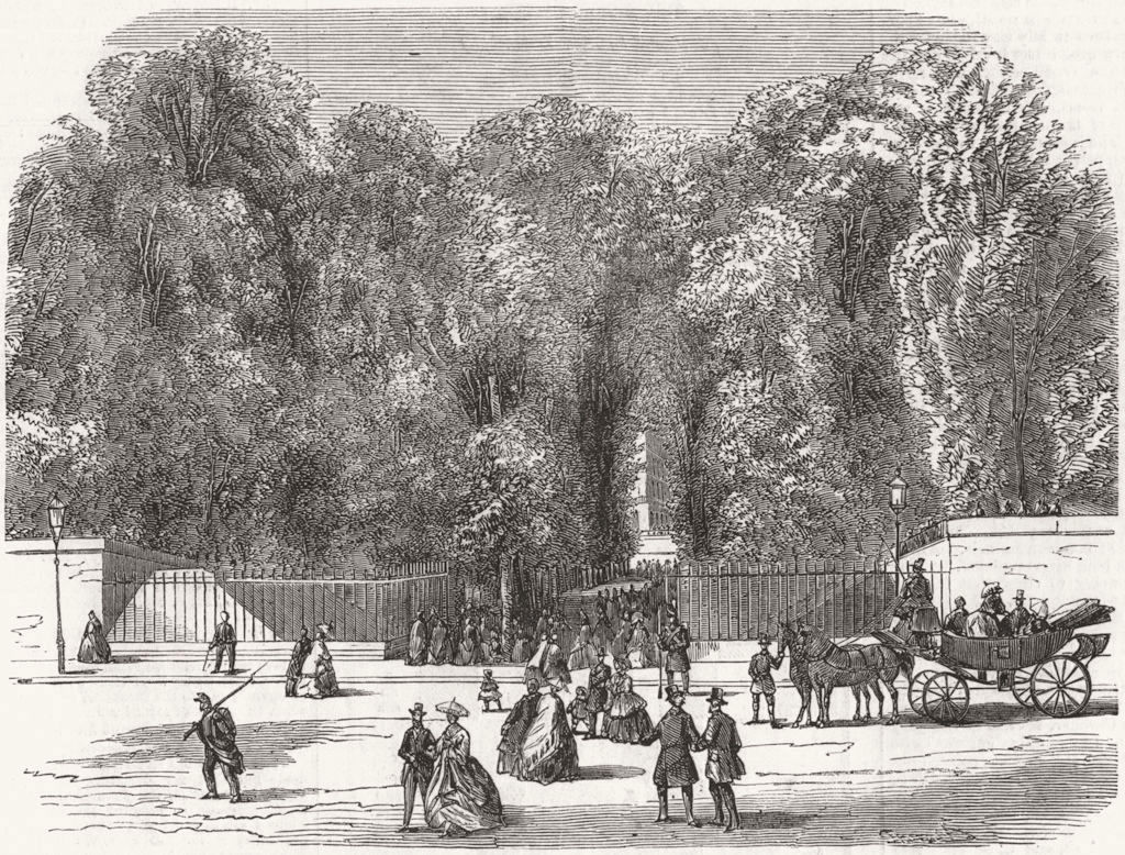 PARIS. Tuileries garden entry, opp. Solferino bridge 1859 old antique print