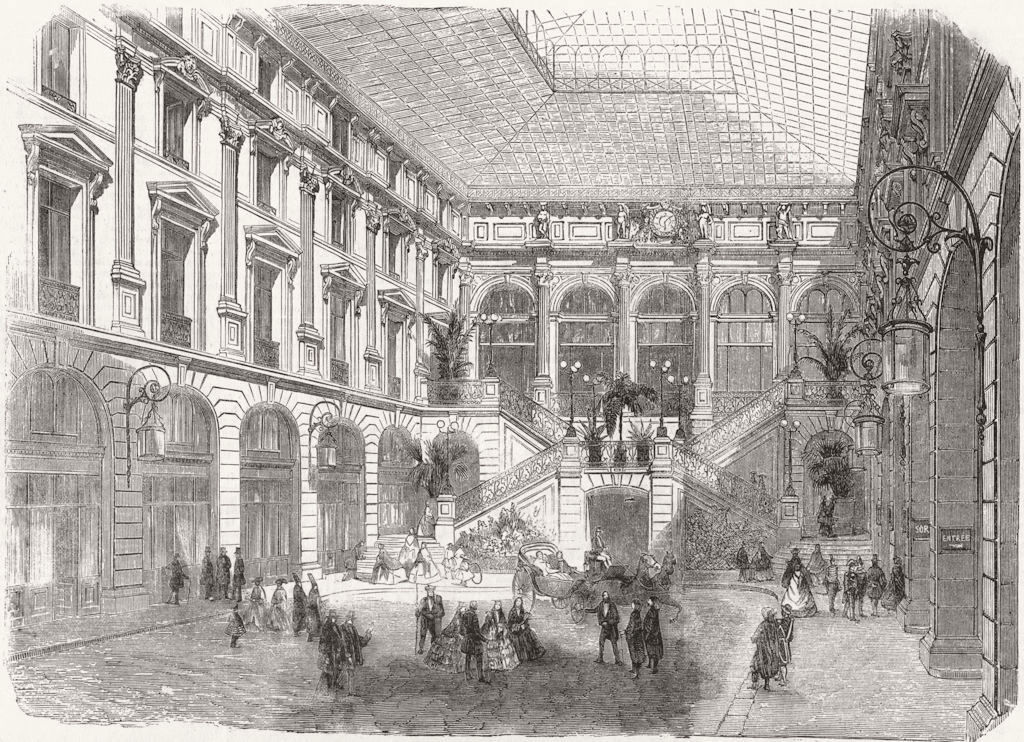 FRANCE. Ct of hotel Louvre, Paris 1859 old antique vintage print picture