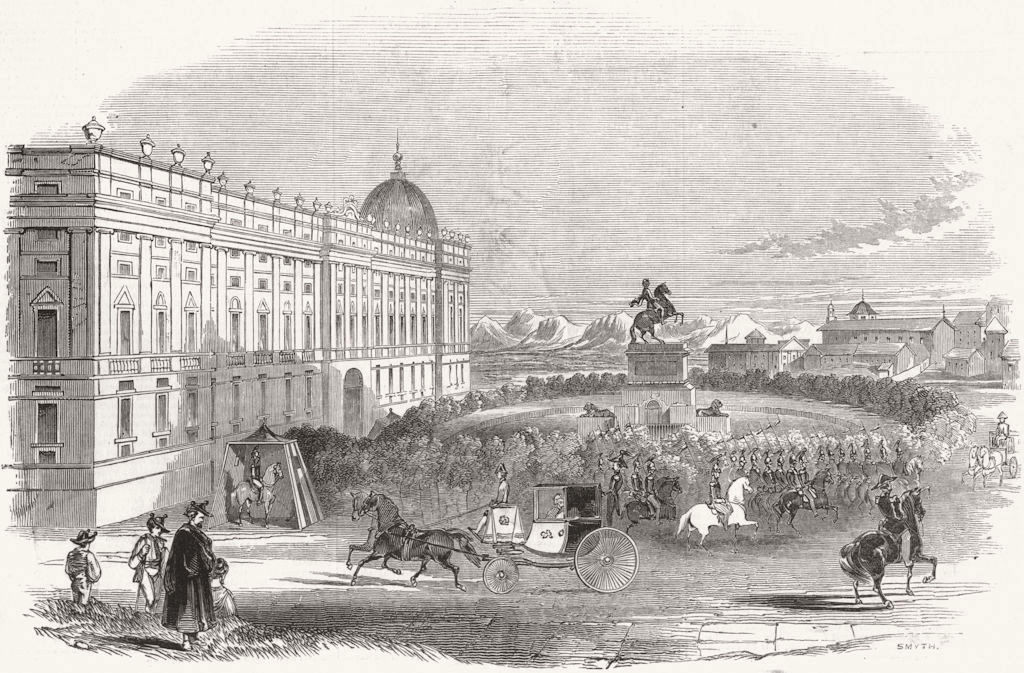 SPAIN. The Royal palace, Madrid 1845 old antique vintage print picture