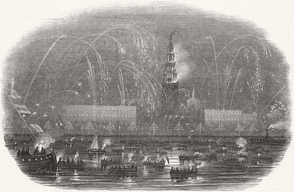 BELGIUM. Illumination of Antwerp, HM return  1845 old antique print picture