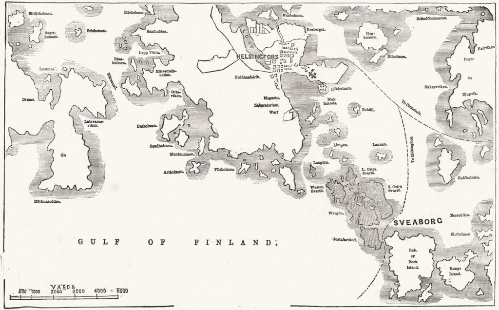 Associate Product FINLAND. Situation of Suomenlinna 1854 old antique vintage map plan chart