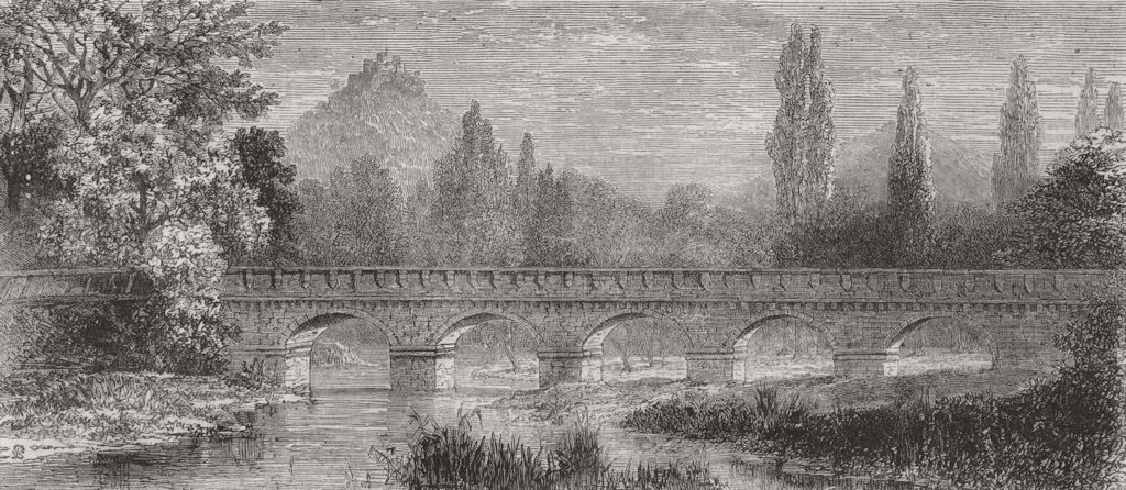KISSINGEN. Bridge over Saale; Kullmann Bismarck 1874 old antique print picture