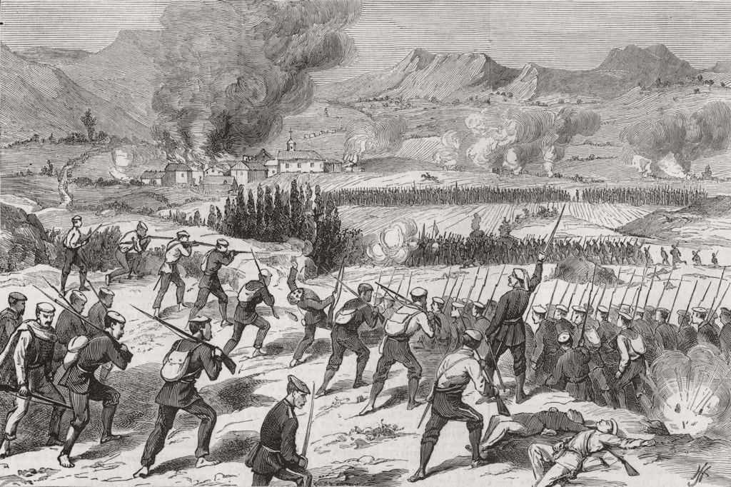 ESTELLA. Carlists attacking Republicans, Zabal 1874 old antique print picture