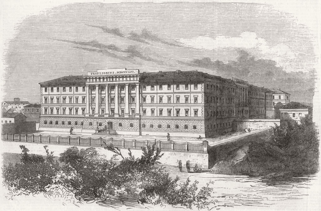 ITALY. New military hospital, Verona 1858 old antique vintage print picture