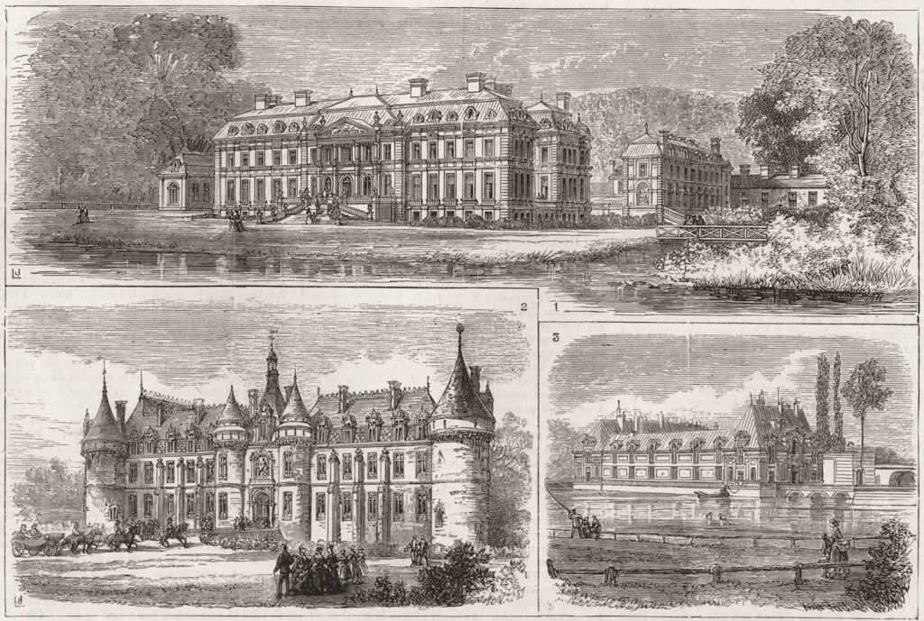 FRANCE. Dampierre-Luynes; Esclimont; Chantilly-Aumale 1874 old antique print