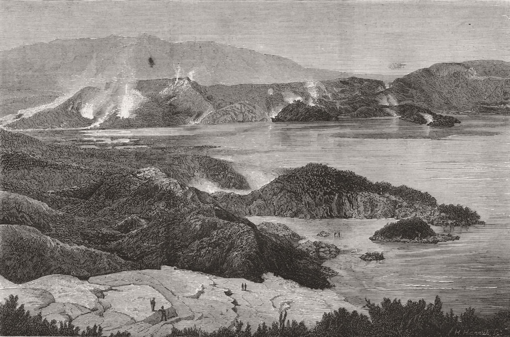NEW ZEALAND. Hot lakes of. Rotamahana, Auckland 1873 old antique print picture