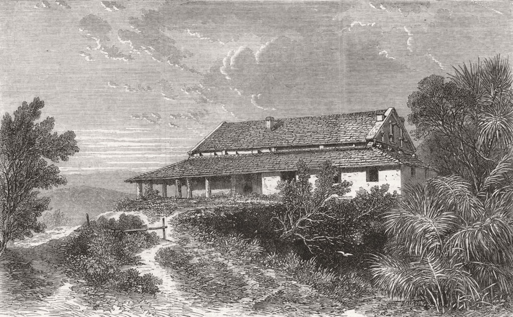 INDIA. House, Dhurumsalla, where Earl Elgin died 1864 old antique print
