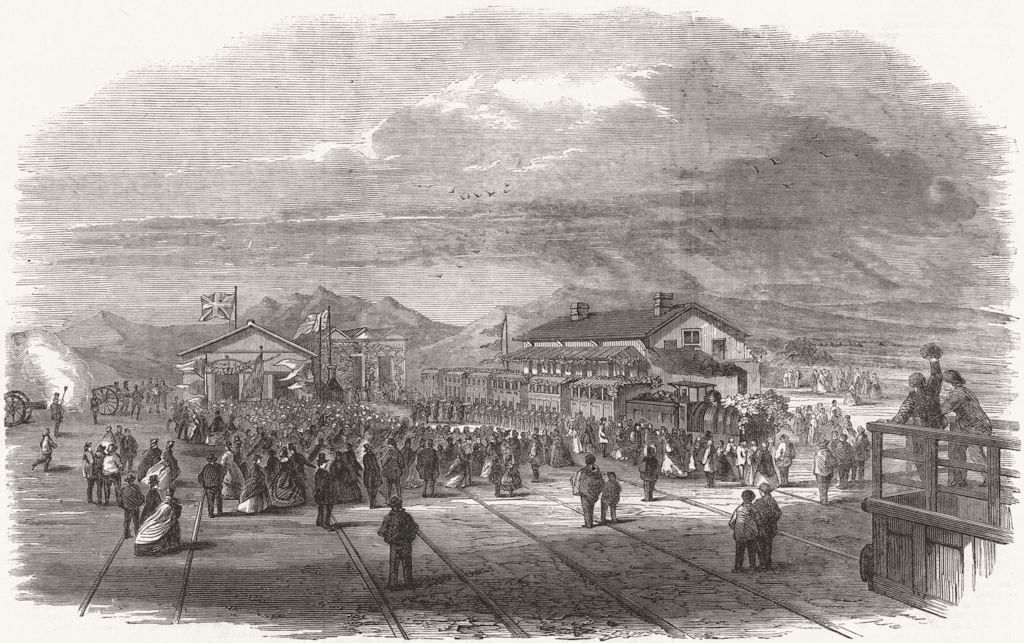 CAPE TOWN & Wellington Railway. First train arriving at Wellington station 1864
