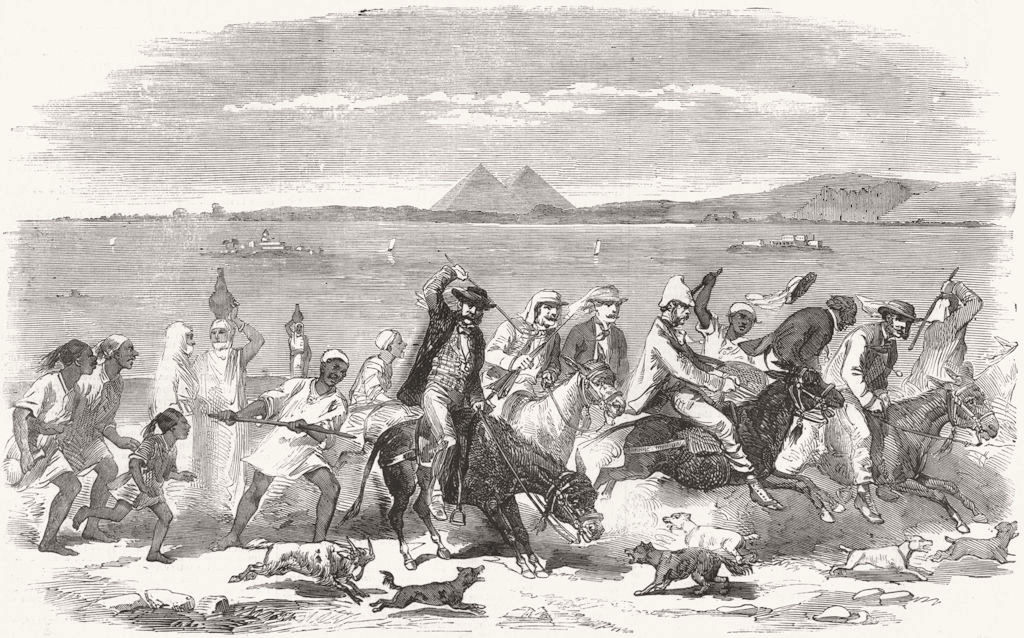 EGYPT. Ride to picnic, Pyramids 1858 old antique vintage print picture