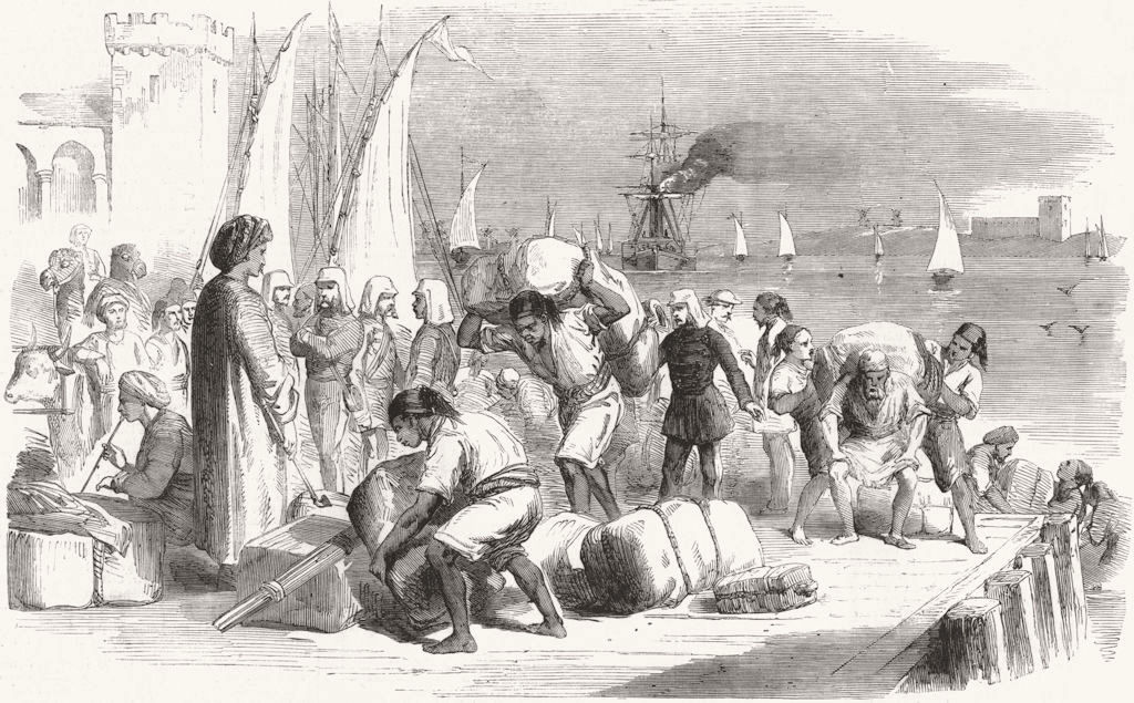 EGYPT. Royal artillery landing, Alexandria 1858 old antique print picture