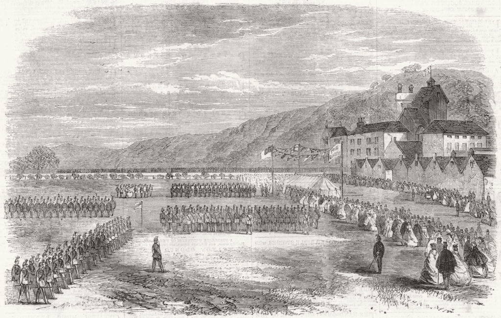 WALES. Vale of Neath rifle corps marching 1860 old antique print picture