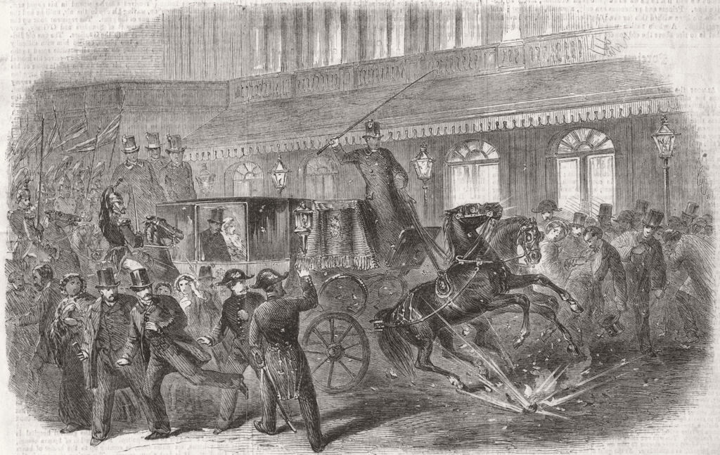 PARIS. Failed assassination, Emperor, Rue Lepelletier 1858 old antique print