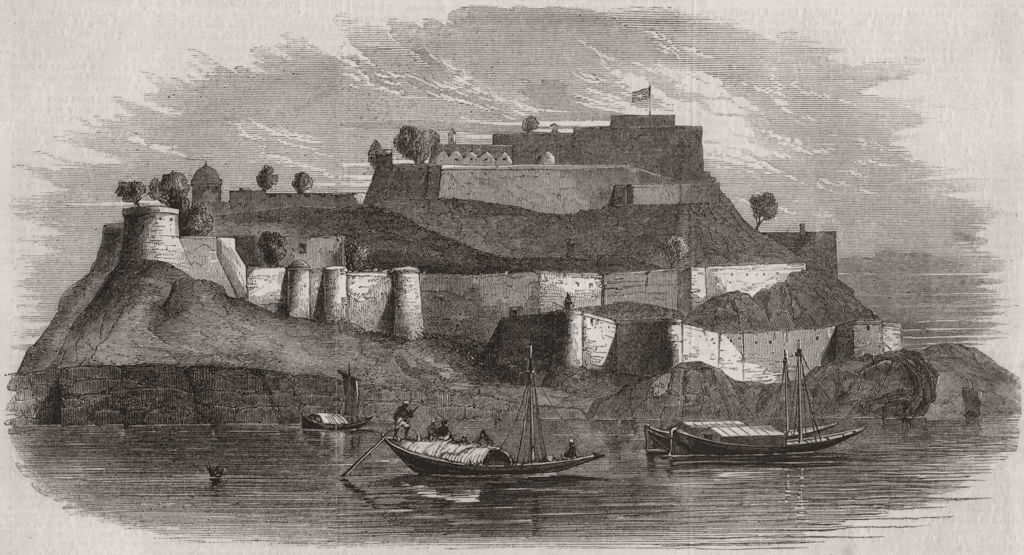 INDIA. Ft of Chunar, Ganges 1858 old antique vintage print picture