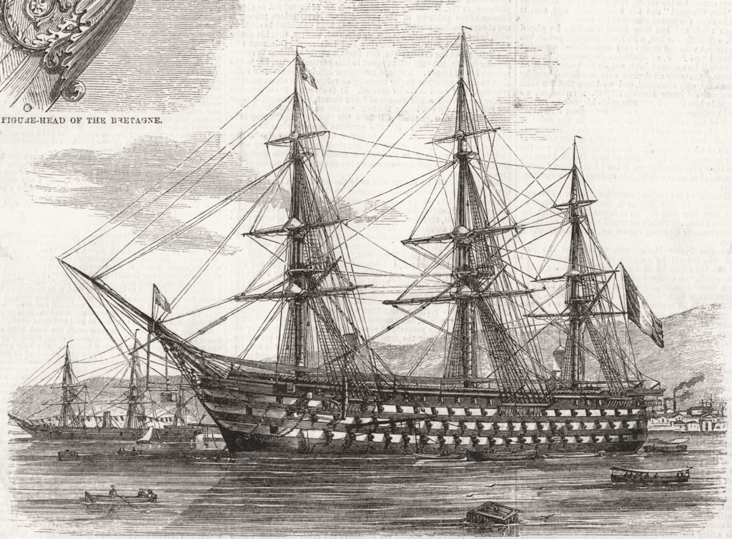 CHERBOURG. Britagne, 130 guns, flagship of Adm fleet 1858 old antique print