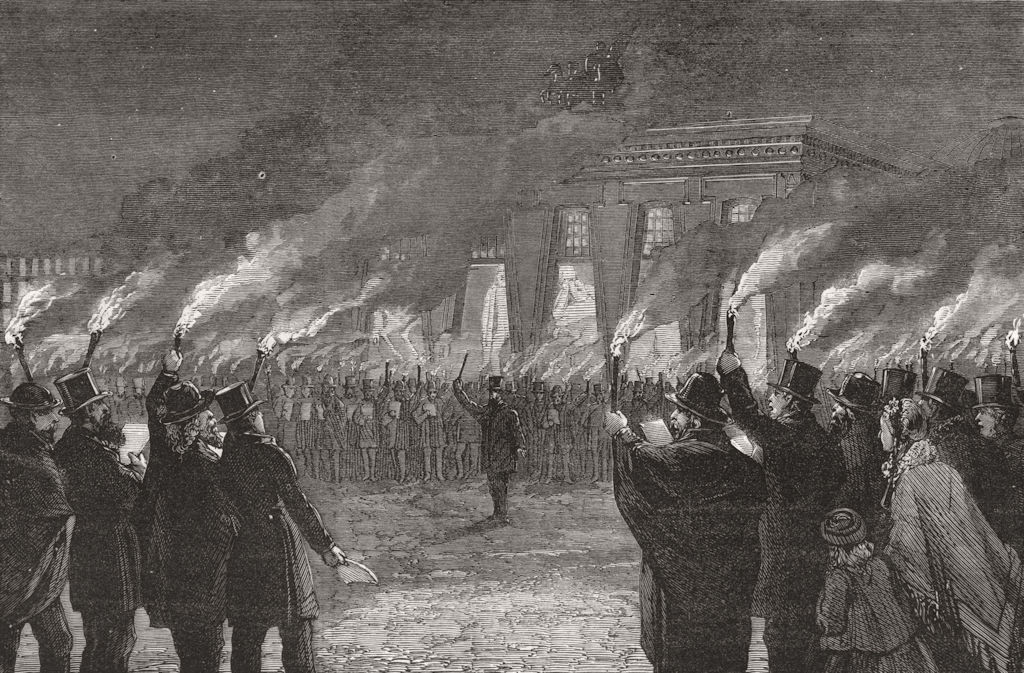 COPENHAGEN. Torchlight parade to Thorwaldsen tomb 1870 old antique print