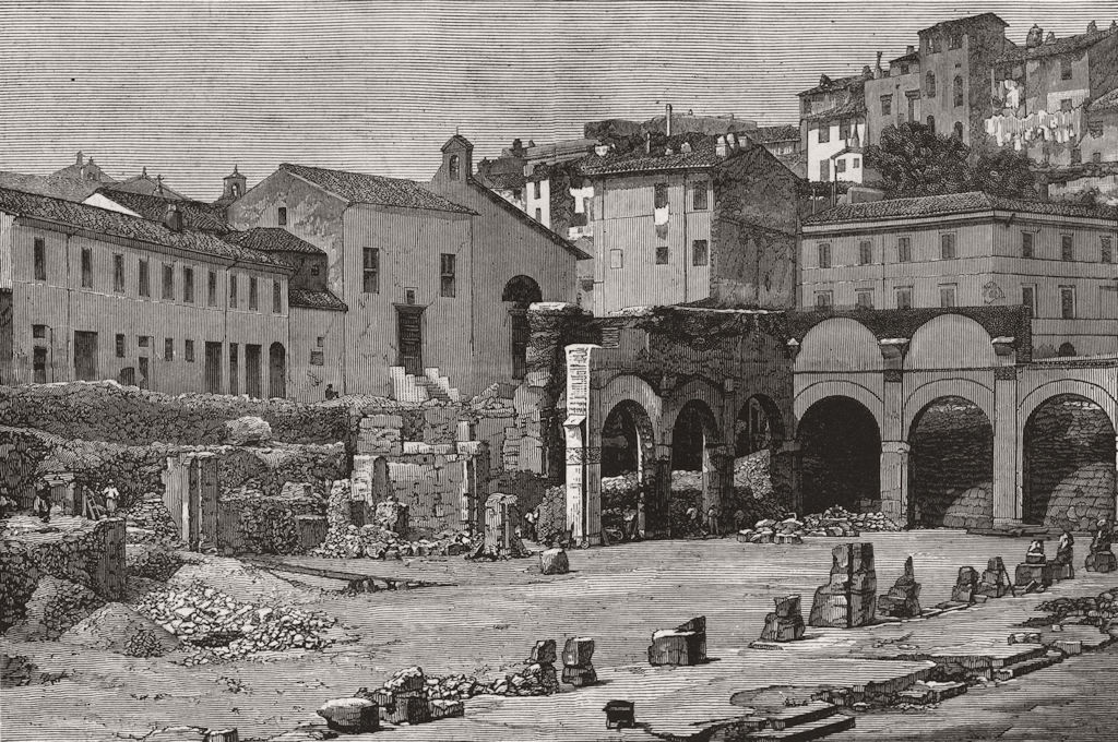ROME. Discovered Basilica Giulia 1872 old antique vintage print picture