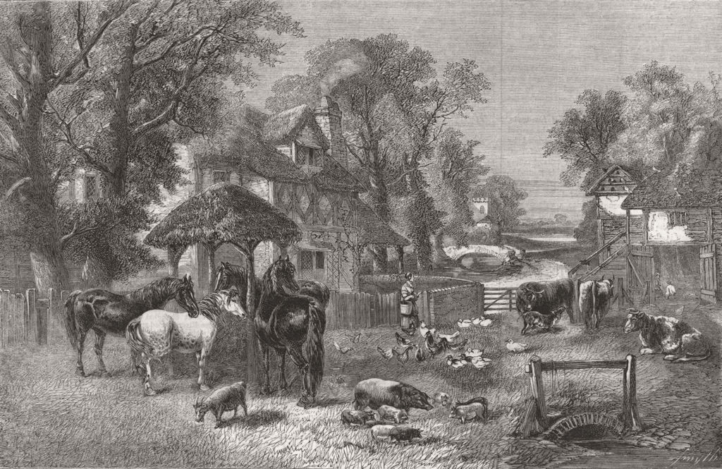 Associate Product FARMS. English Farmyard-Summer-Time 1860 old antique vintage print picture