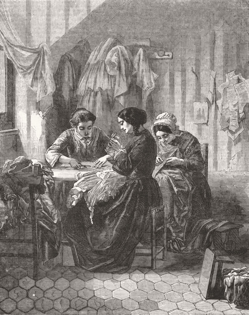 PORTRAITS. Industrious needlewomen 1856 old antique vintage print picture