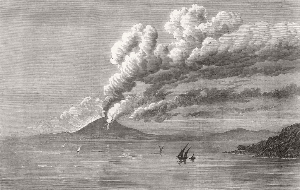 ITALY. Eruption of Mount Vesuvius. Isle Capri. Day 1872 old antique print