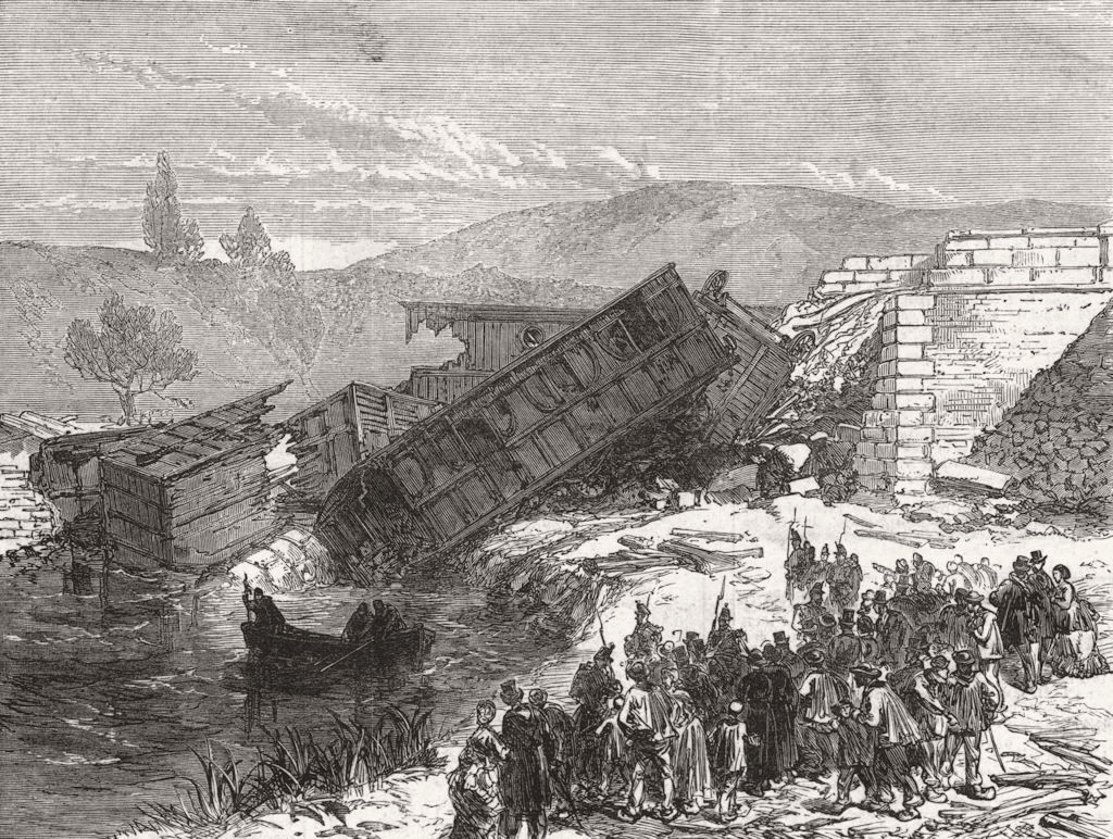 ANTIBES. Railway accident, Cannes. Dragging for dead 1872 old antique print
