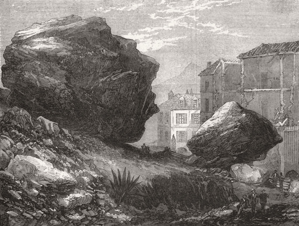 FRANCE. Fall of a rock at Nice 1872 old antique vintage print picture