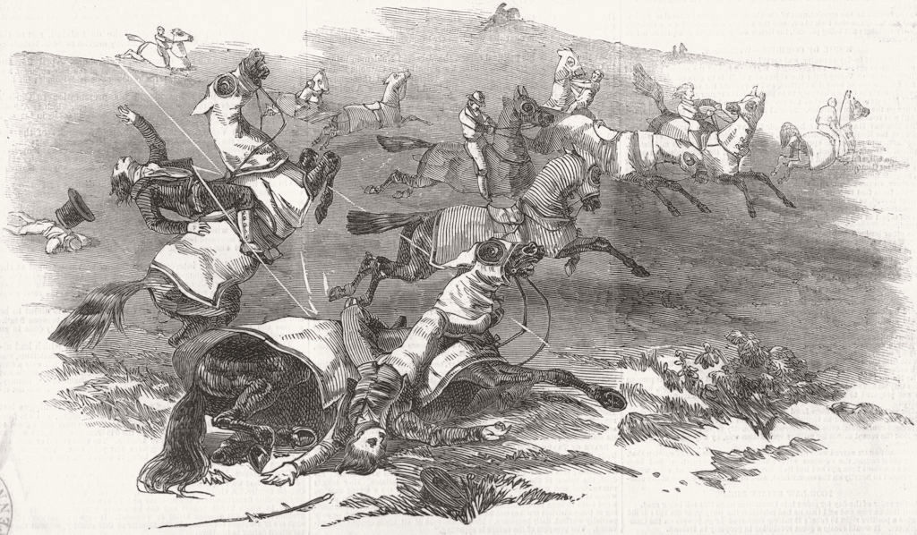YORKS. Horses hit, lightning, Middleham moor 1847 old antique print picture