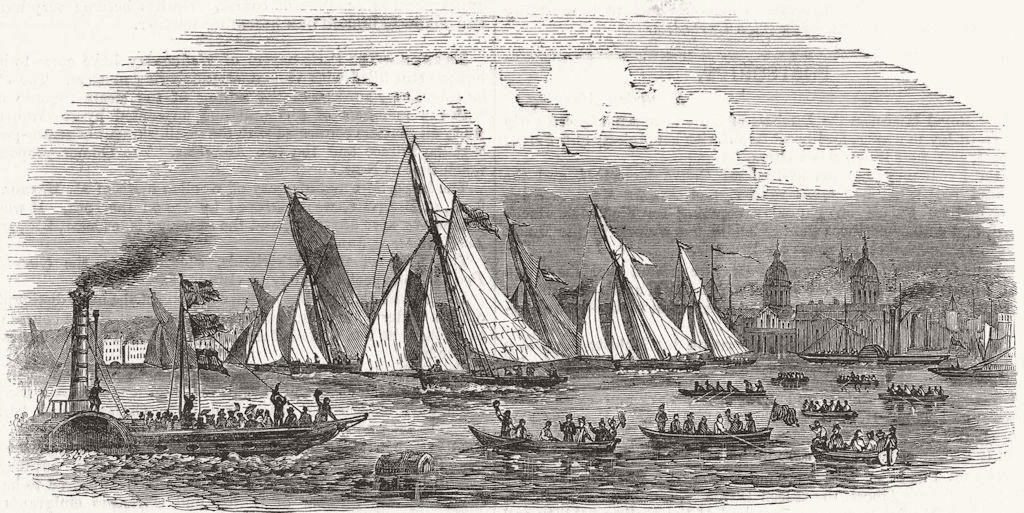 LONDON. Sailing match, Greenwich 1842 old antique vintage print picture