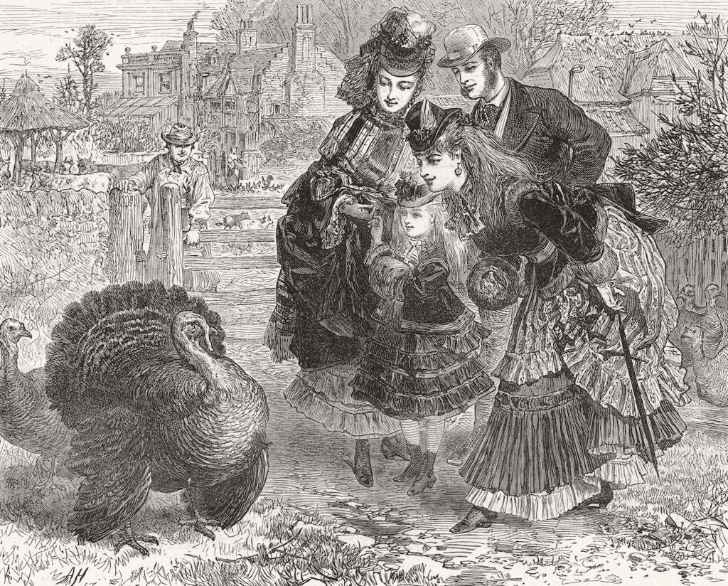 Associate Product FAMILY. Turkey Christmas season's greetings 1871 old antique print picture