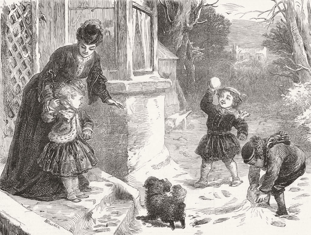 CHILDREN. The first snowball 1871 old antique vintage print picture