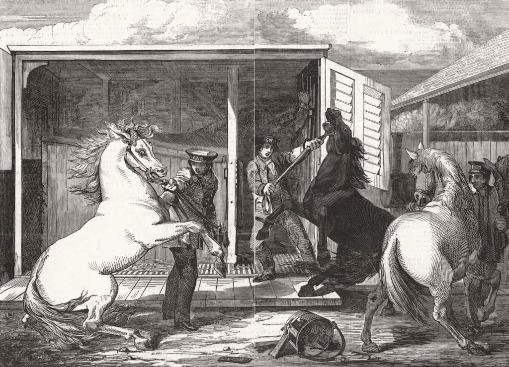 GLOUCESTER. Shifting of horses, change gauge, train 1846 old antique print
