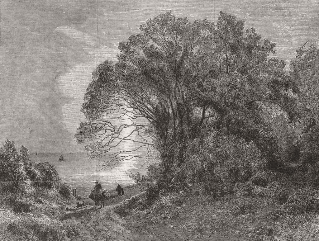 LANDSCAPES. Sunset near Honfleur 1859 old antique vintage print picture