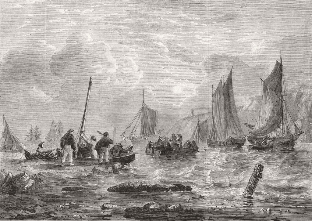 FOOD. Oyster fishing-Putting to sea 1856 old antique vintage print picture
