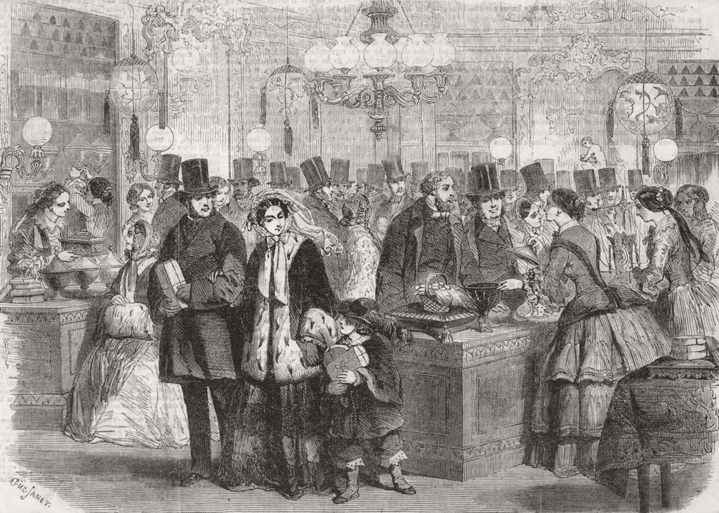 PARIS. New year's day in-confectioner's shop 1856 old antique print picture