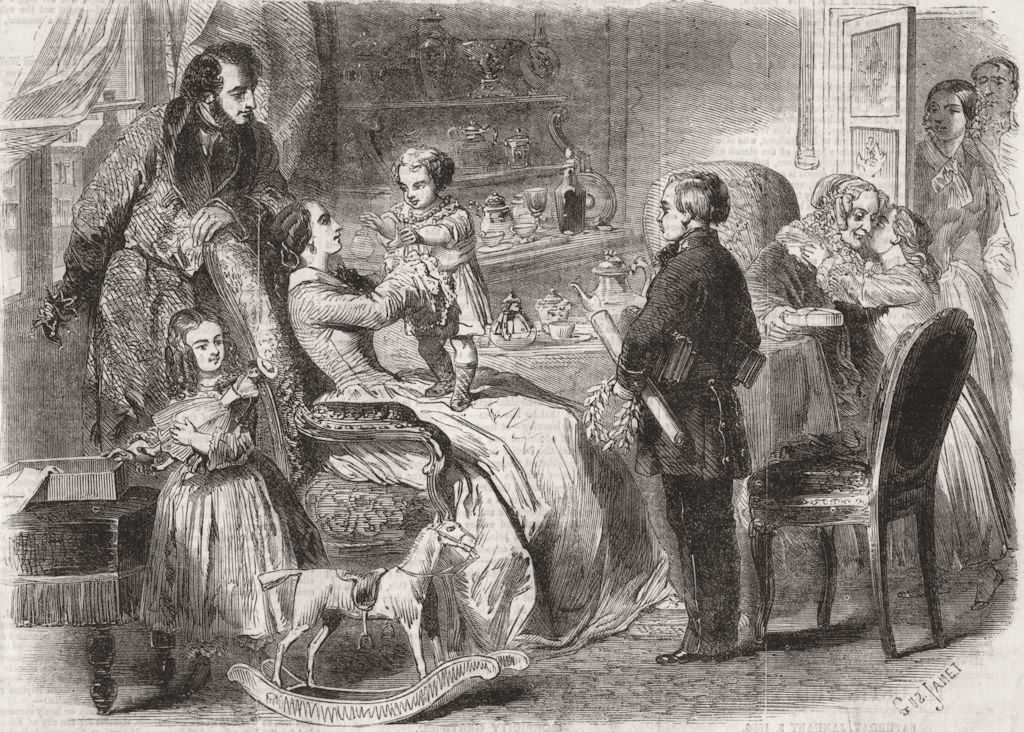 FRANCE. New year's day in Paris-family breakfast 1856 old antique print