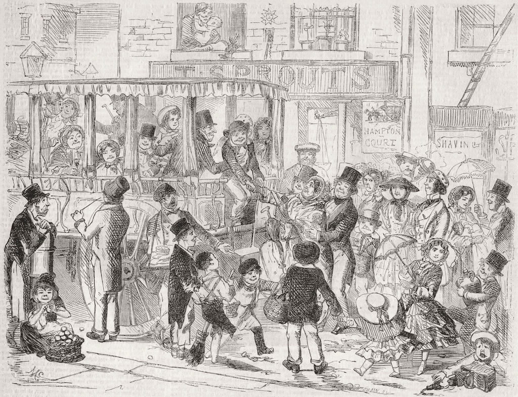HAMPTON Ct. St working-man's holiday-pleasure van 1855 old antique print
