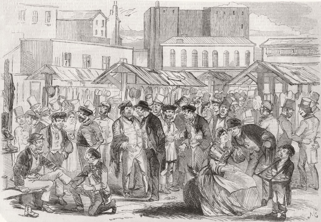 LONDON. Houndsditch Sunday fair 1855 old antique vintage print picture