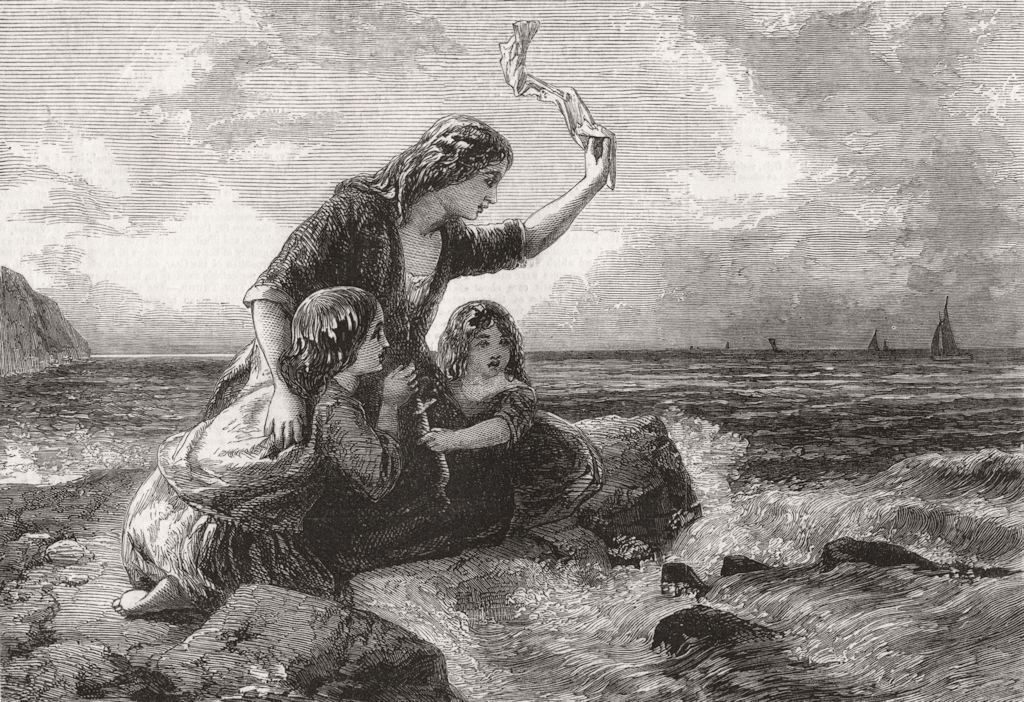 CHILDREN. Caught by the tide 1857 old antique vintage print picture