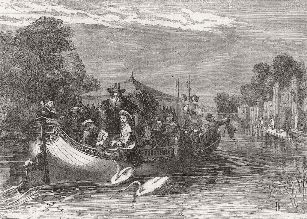 BOATS. Episode of happier days Charles I 1857 old antique print picture