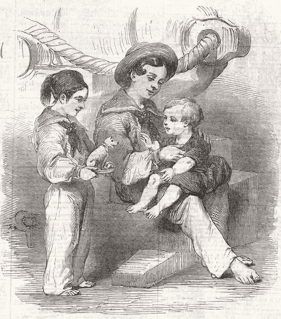 CHILDREN. Bulgarian, wounded, Kustendjeh 1854 old antique print picture