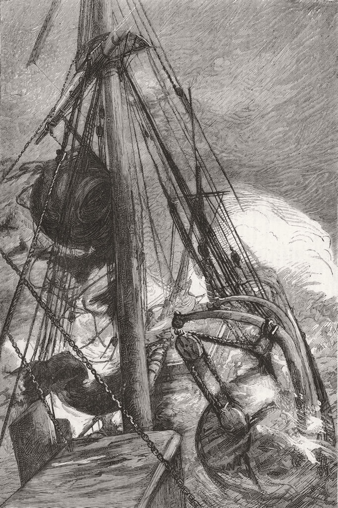 SHIPS. Royals Sarmatian. trysail blown off-bridge 1879 old antique print