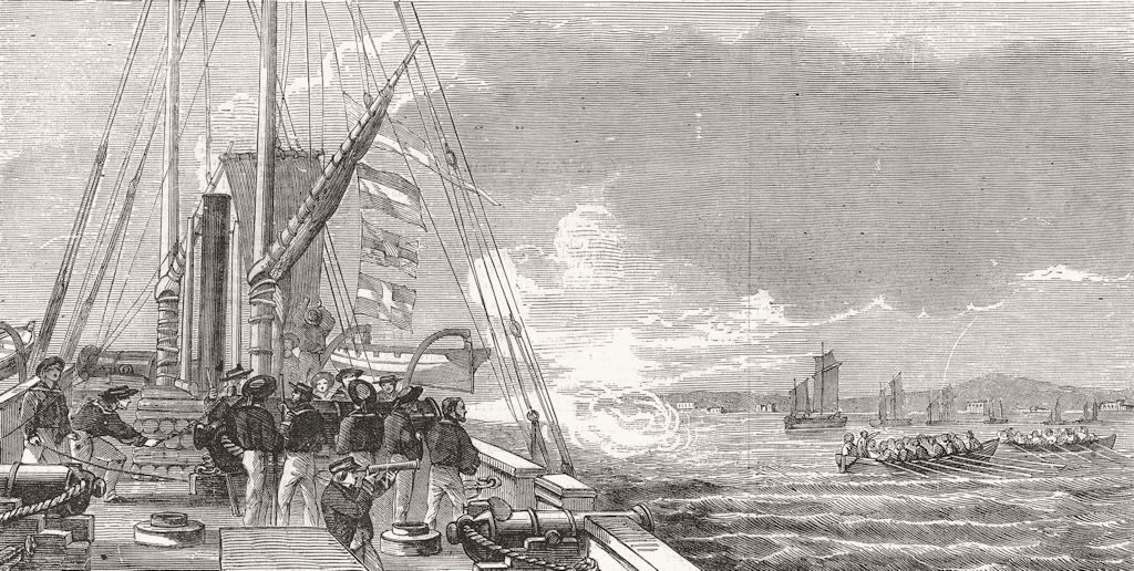 GUNBOATS. Snap HMS James Watt sent to intercept traffic 1855 old antique print