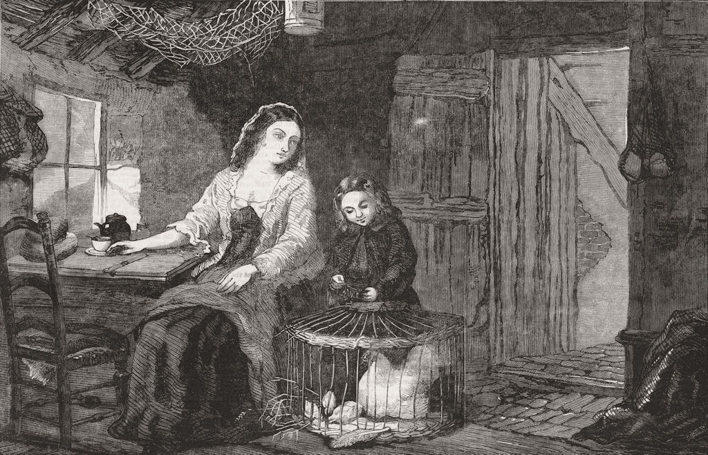 CHILDREN. Feeding the chicks 1859 old antique vintage print picture